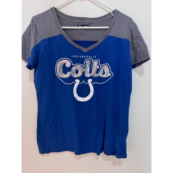 NFL Team Apparel Indianapolis Colts Womens V-Neck Blue & Gray T-Shirt L - Picture 1 of 4